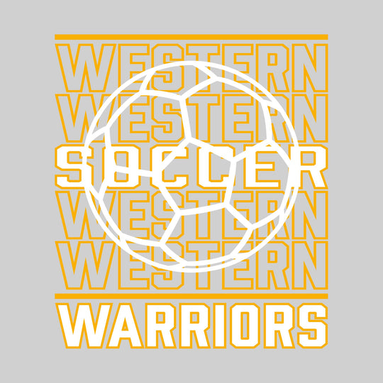 Western Warriors - Soccer - Repeated School Name with Soccer Ball Outline