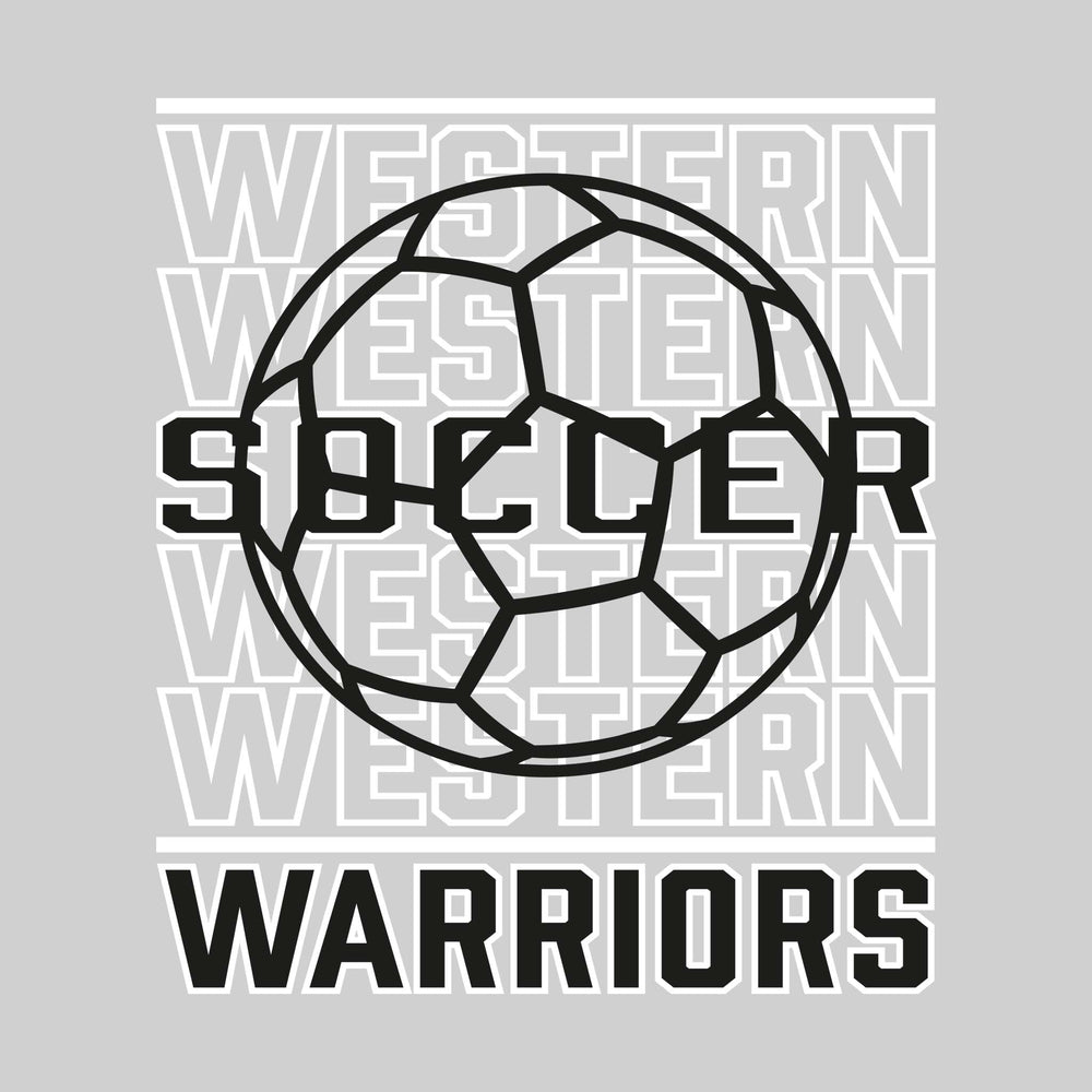 Western Warriors - Soccer - Repeated School Name with Soccer Ball Outline