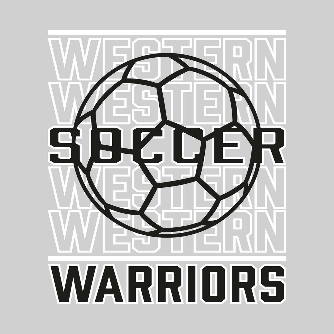 Western Warriors - Soccer - Repeated School Name with Soccer Ball Outline