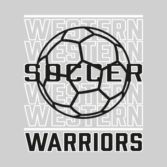 Western Warriors - Soccer - Repeated School Name with Soccer Ball Outline
