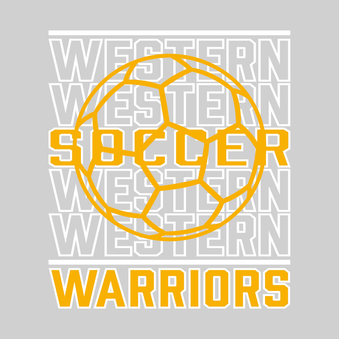 Western Warriors - Soccer - Repeated School Name with Soccer Ball Outline