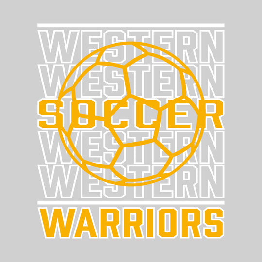 Western Warriors - Soccer - Repeated School Name with Soccer Ball Outline