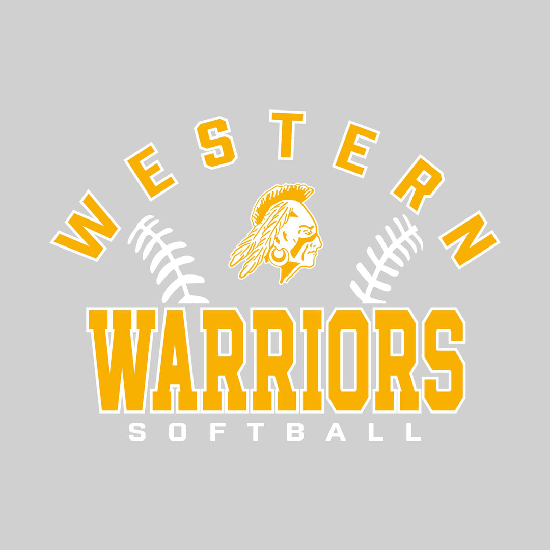 Western Warriors - Softball - Arched School Name with Softball Stitches &amp; Mascot