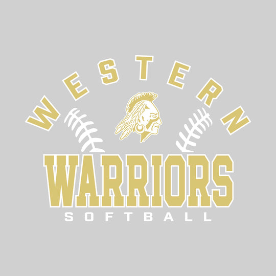 Western Warriors - Softball - Arched School Name with Softball Stitches &amp; Mascot