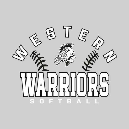 Western Warriors - Softball - Arched School Name with Softball Stitches &amp; Mascot