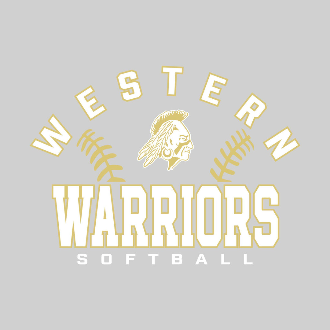 Western Warriors - Softball - Arched School Name with Softball Stitches &amp; Mascot