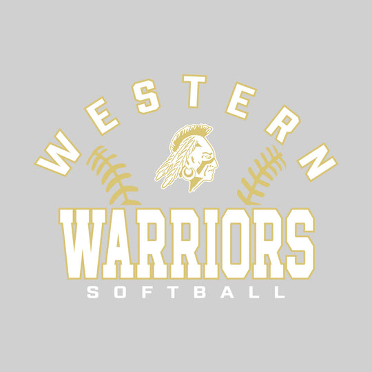 Western Warriors - Softball - Arched School Name with Softball Stitches &amp; Mascot
