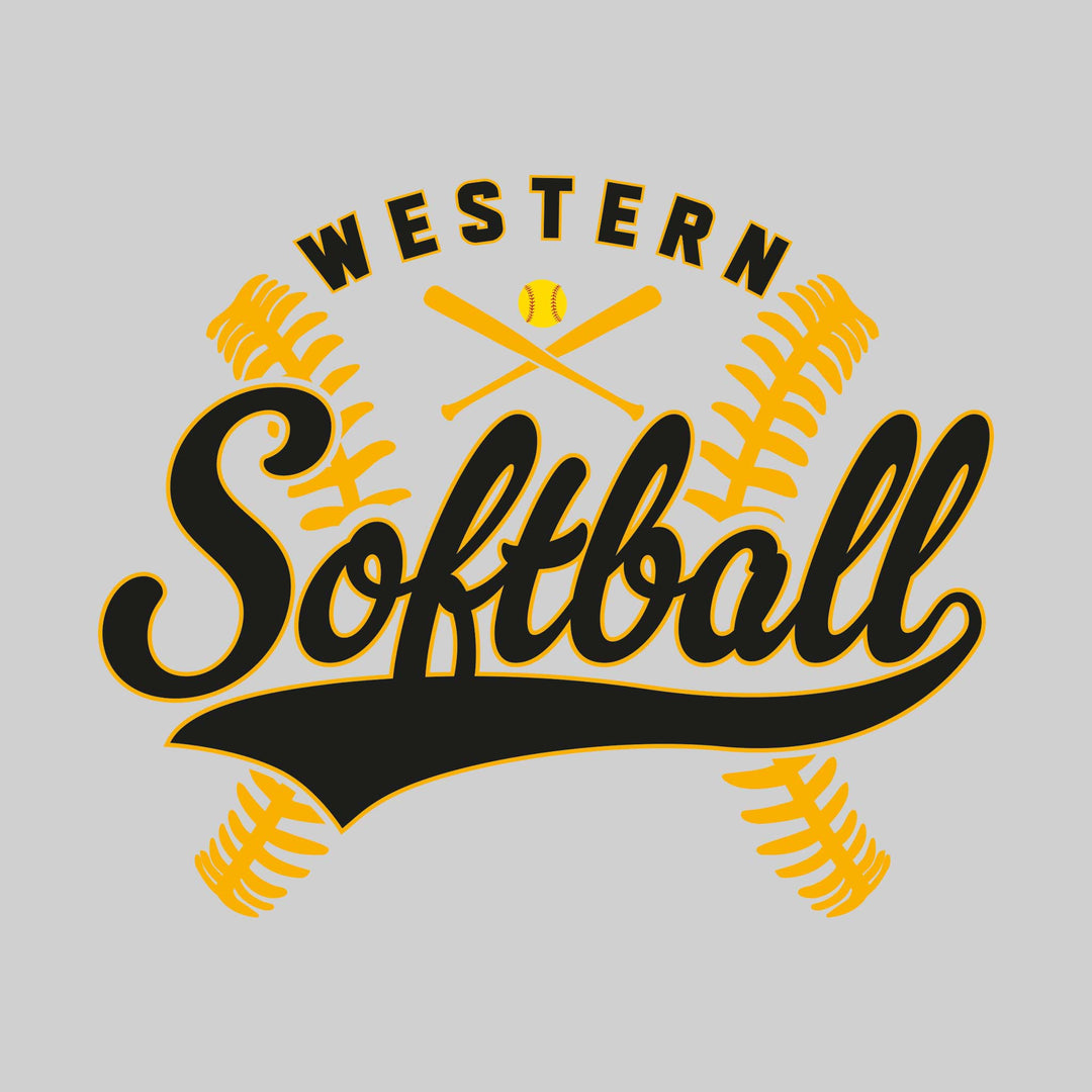 Western Warriors - Softball - Cursive Softball with Stitches &amp; Crossed Bats