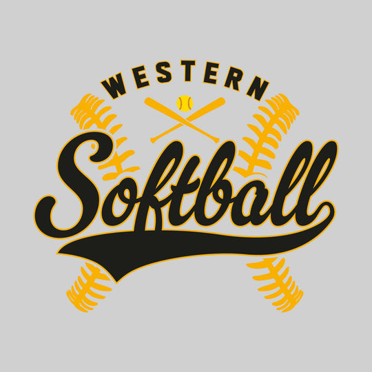 Western Warriors - Softball - Cursive Softball with Stitches &amp; Crossed Bats