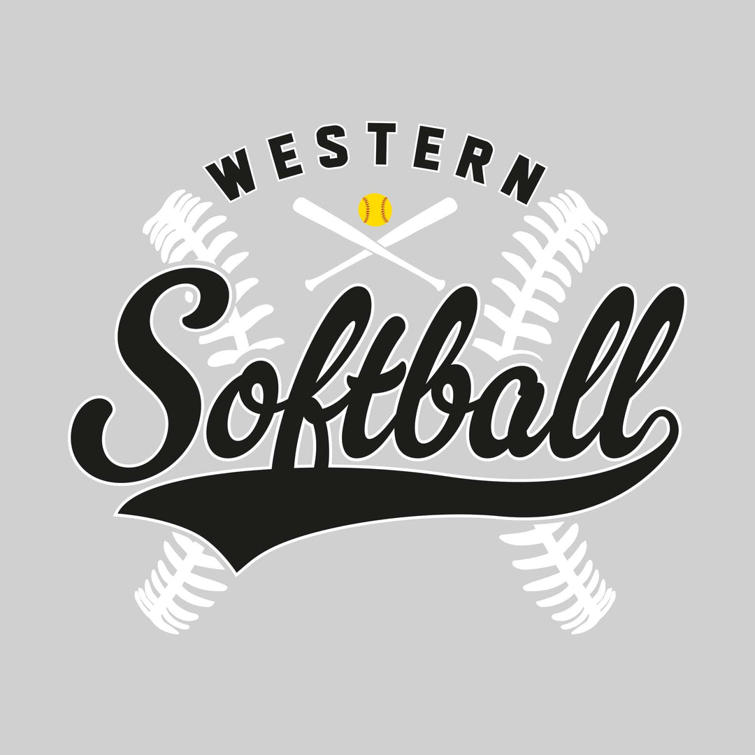 Western Warriors - Softball - Cursive Softball with Stitches &amp; Crossed Bats