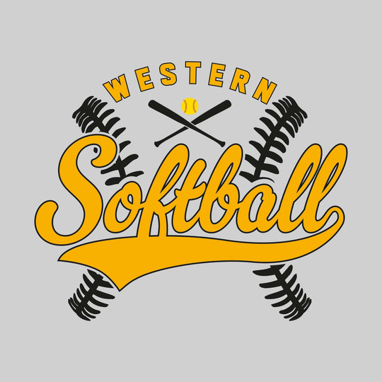Western Warriors - Softball - Cursive Softball with Stitches &amp; Crossed Bats