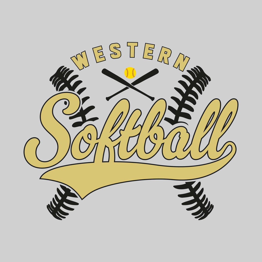 Western Warriors - Softball - Cursive Softball with Stitches &amp; Crossed Bats