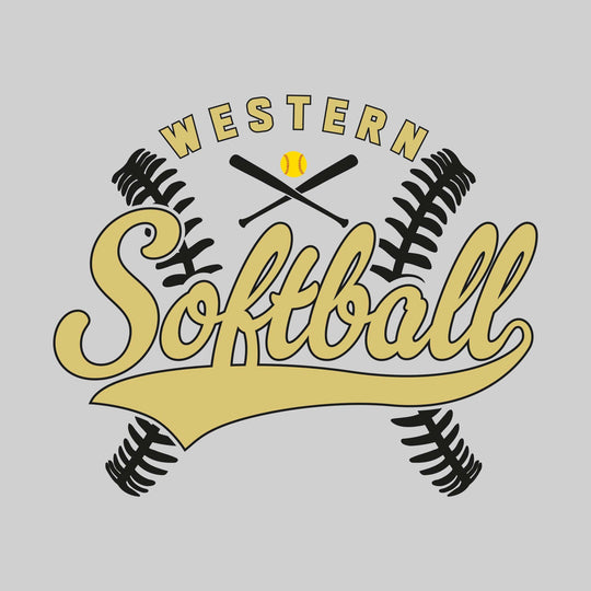 Western Warriors - Softball - Cursive Softball with Stitches &amp; Crossed Bats