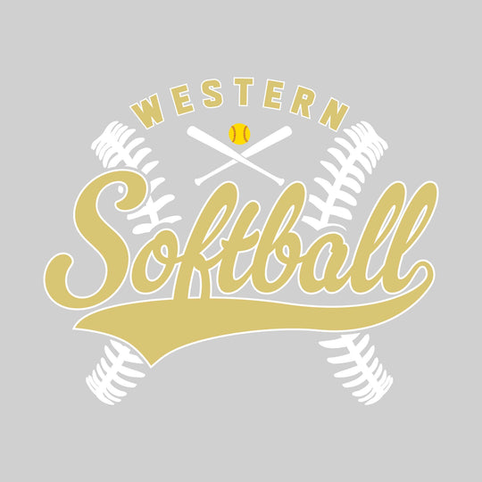 Western Warriors - Softball - Cursive Softball with Stitches &amp; Crossed Bats
