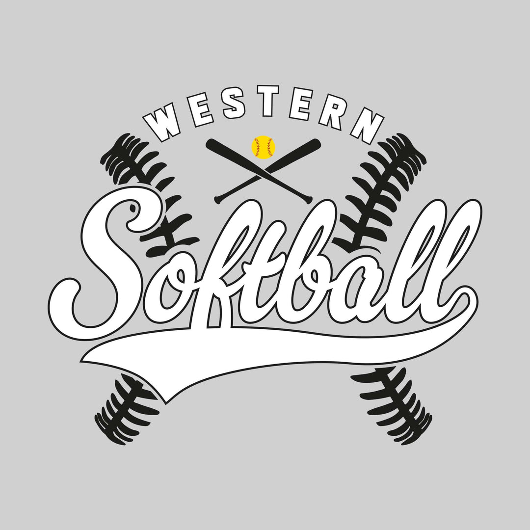 Western Warriors - Softball - Cursive Softball with Stitches &amp; Crossed Bats