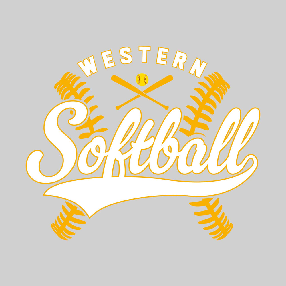 Western Warriors - Softball - Cursive Softball with Stitches & Crossed Bats