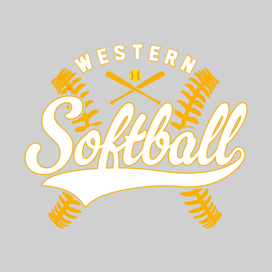 Western Warriors - Softball - Cursive Softball with Stitches &amp; Crossed Bats