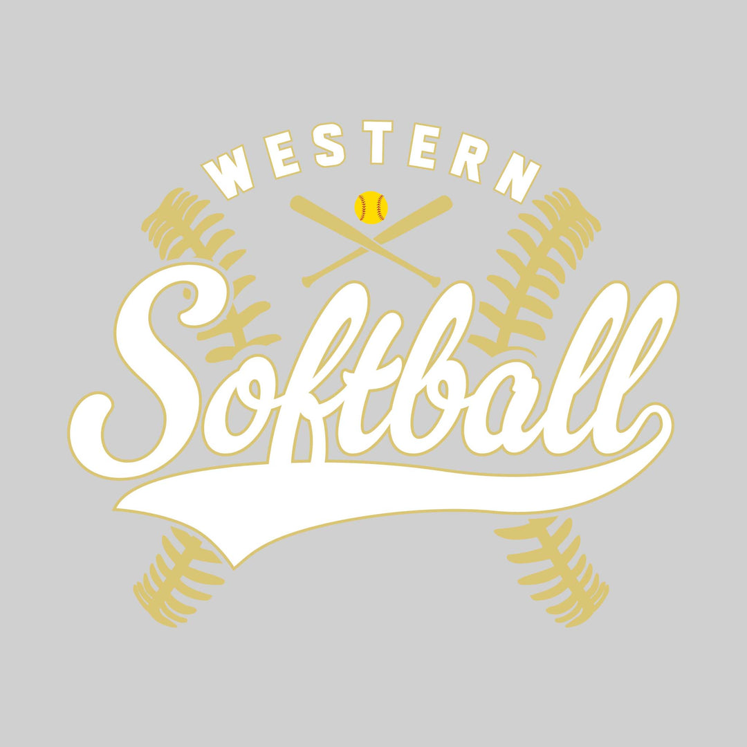 Western Warriors - Softball - Cursive Softball with Stitches &amp; Crossed Bats