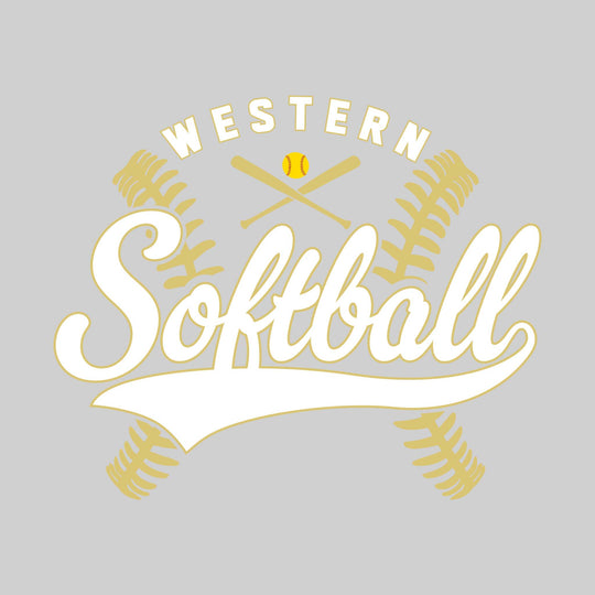 Western Warriors - Softball - Cursive Softball with Stitches &amp; Crossed Bats