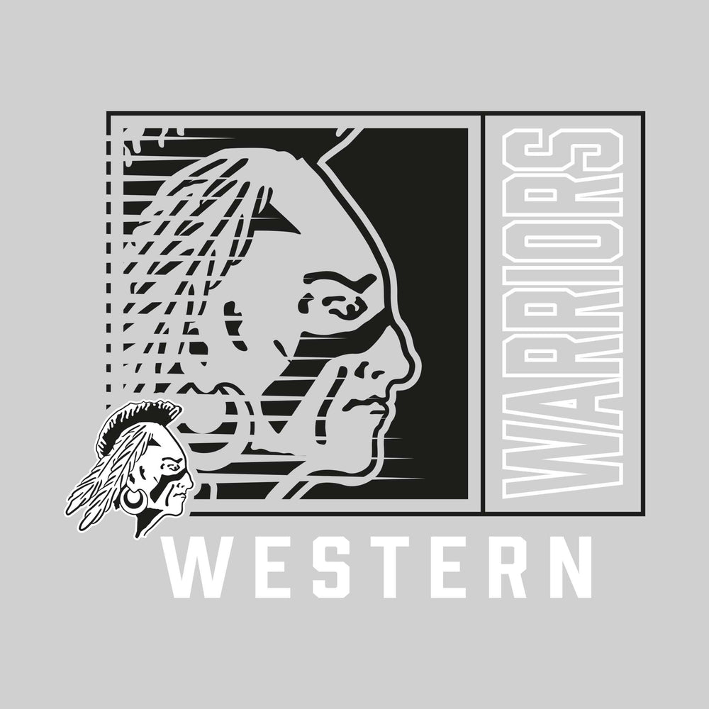 Western Warriors - Spirit Wear - Boxed Cutout Mascot with Outlined Mascot Name Over School Name