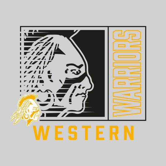 Western Warriors - Spirit Wear - Boxed Cutout Mascot with Outlined Mascot Name Over School Name