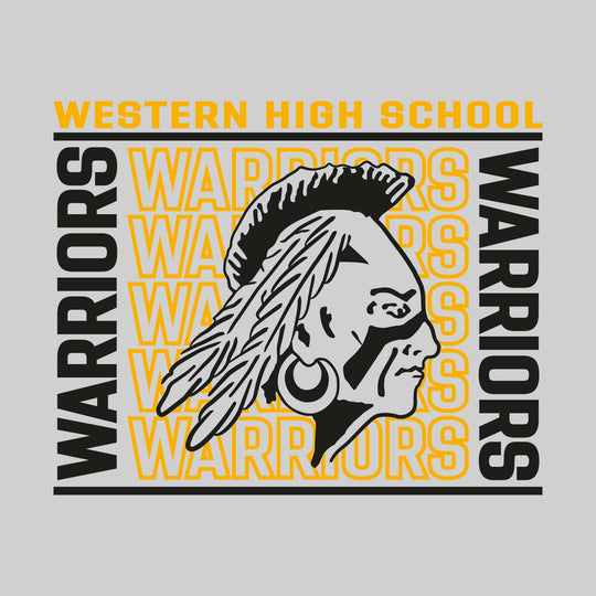 Western Warriors - Spirit Wear - Bracketed Repeating Outlined Warriors with Mascot