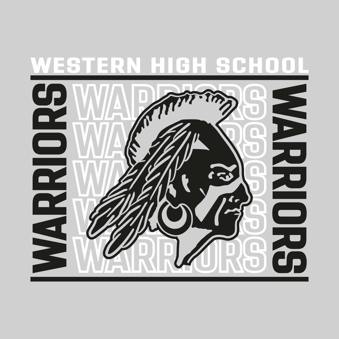 Western Warriors - Spirit Wear - Bracketed Repeating Outlined Warriors with Mascot
