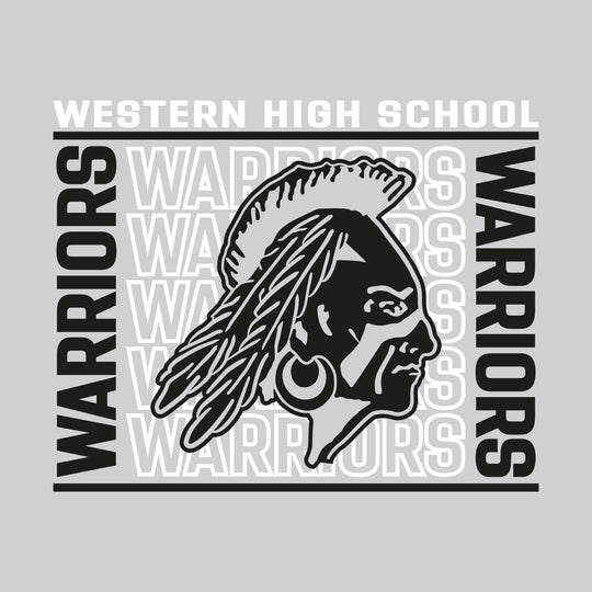 Western Warriors - Spirit Wear - Bracketed Repeating Outlined Warriors with Mascot