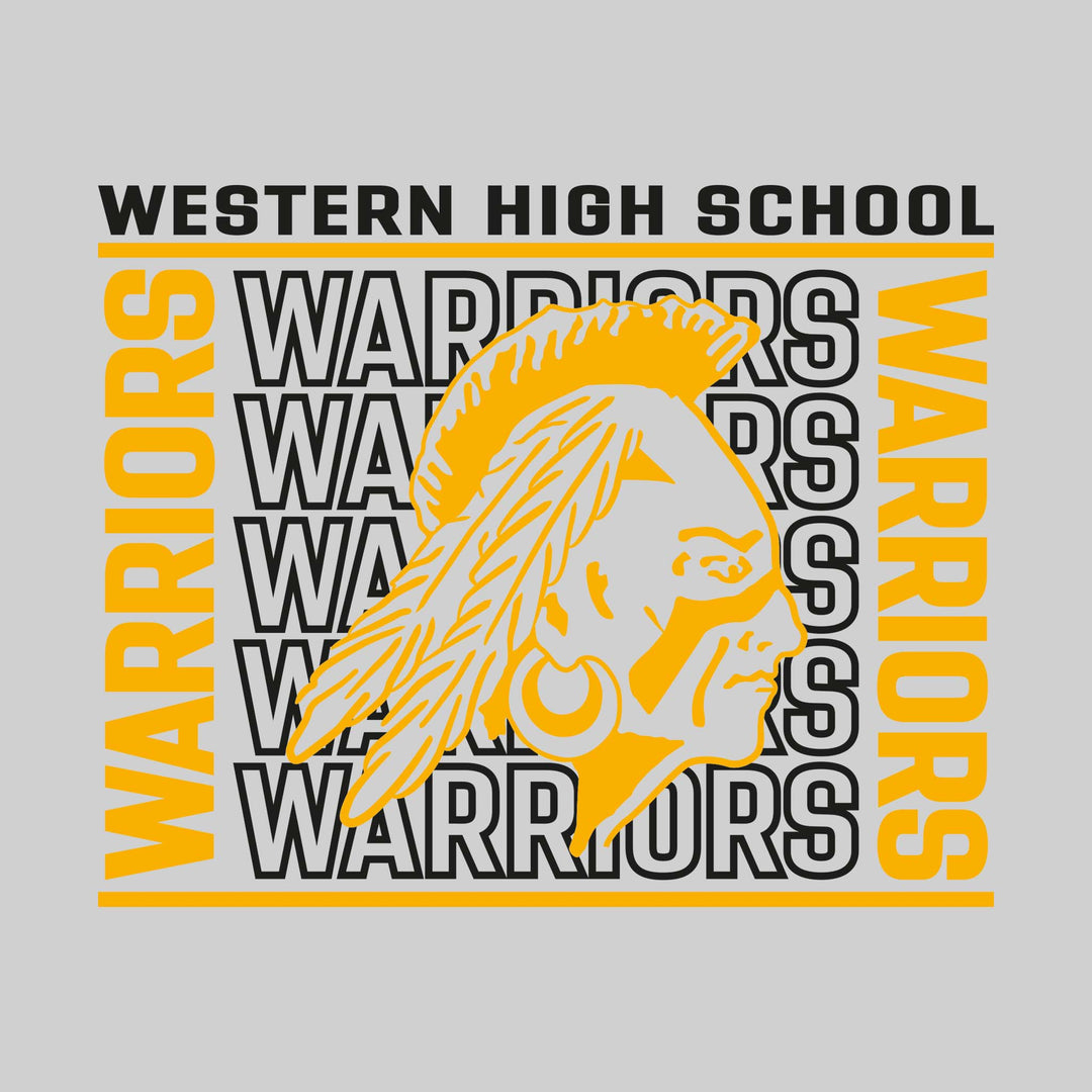 Western Warriors - Spirit Wear - Bracketed Repeating Outlined Warriors with Mascot
