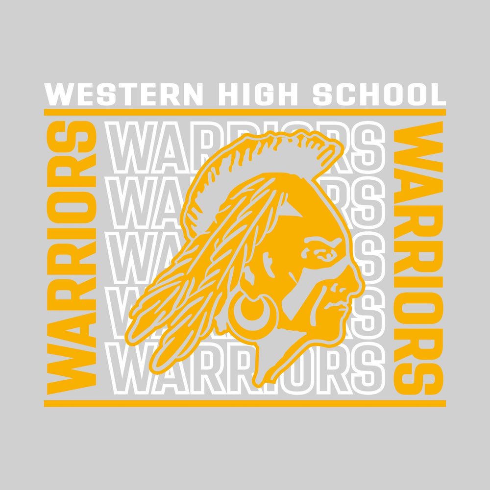 Western Warriors - Spirit Wear - Bracketed Repeating Outlined Warriors with Mascot