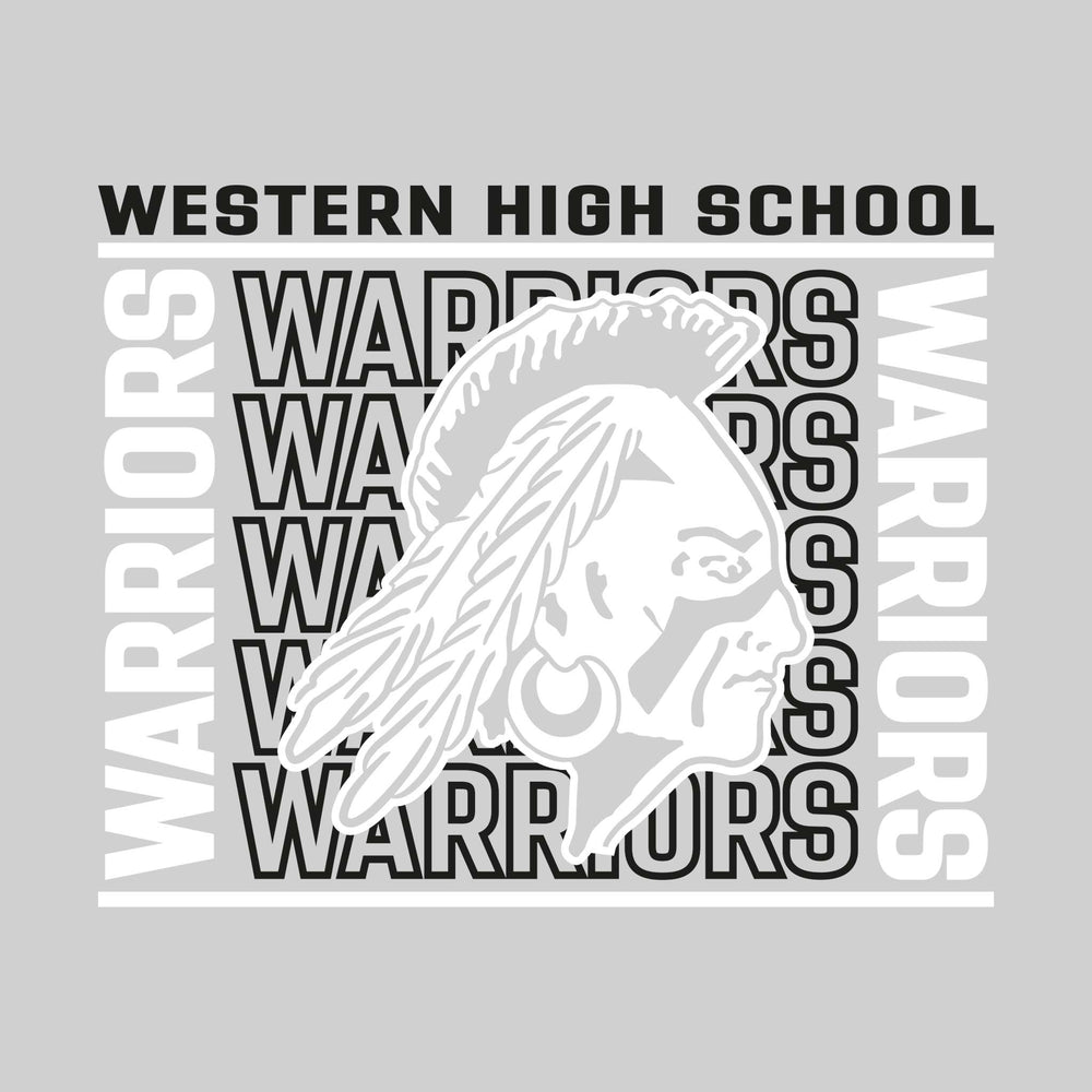 Western Warriors - Spirit Wear - Bracketed Repeating Outlined Warriors with Mascot