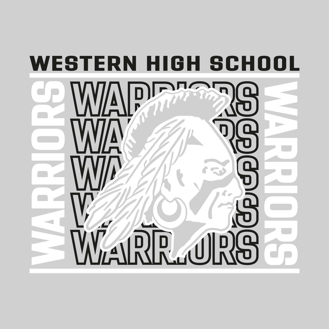 Western Warriors - Spirit Wear - Bracketed Repeating Outlined Warriors with Mascot
