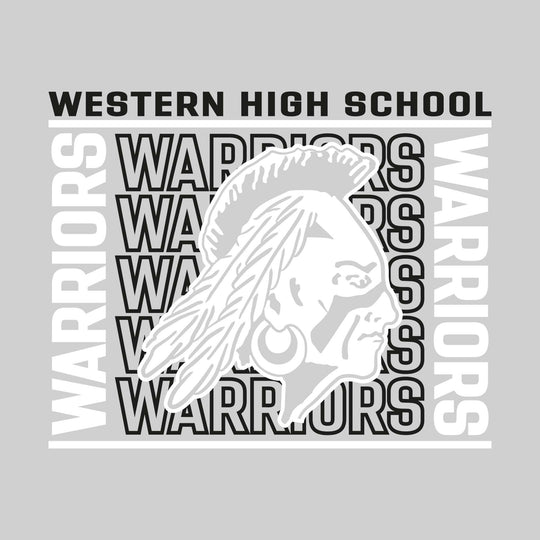 Western Warriors - Spirit Wear - Bracketed Repeating Outlined Warriors with Mascot
