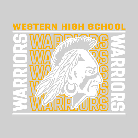 Western Warriors - Spirit Wear - Bracketed Repeating Outlined Warriors with Mascot
