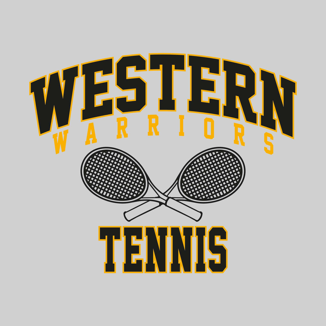 Western Warriors - Tennis - Arched School Name with Crossed Rackets Over Tennis