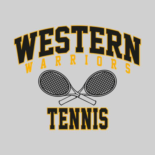 Western Warriors - Tennis - Arched School Name with Crossed Rackets Over Tennis