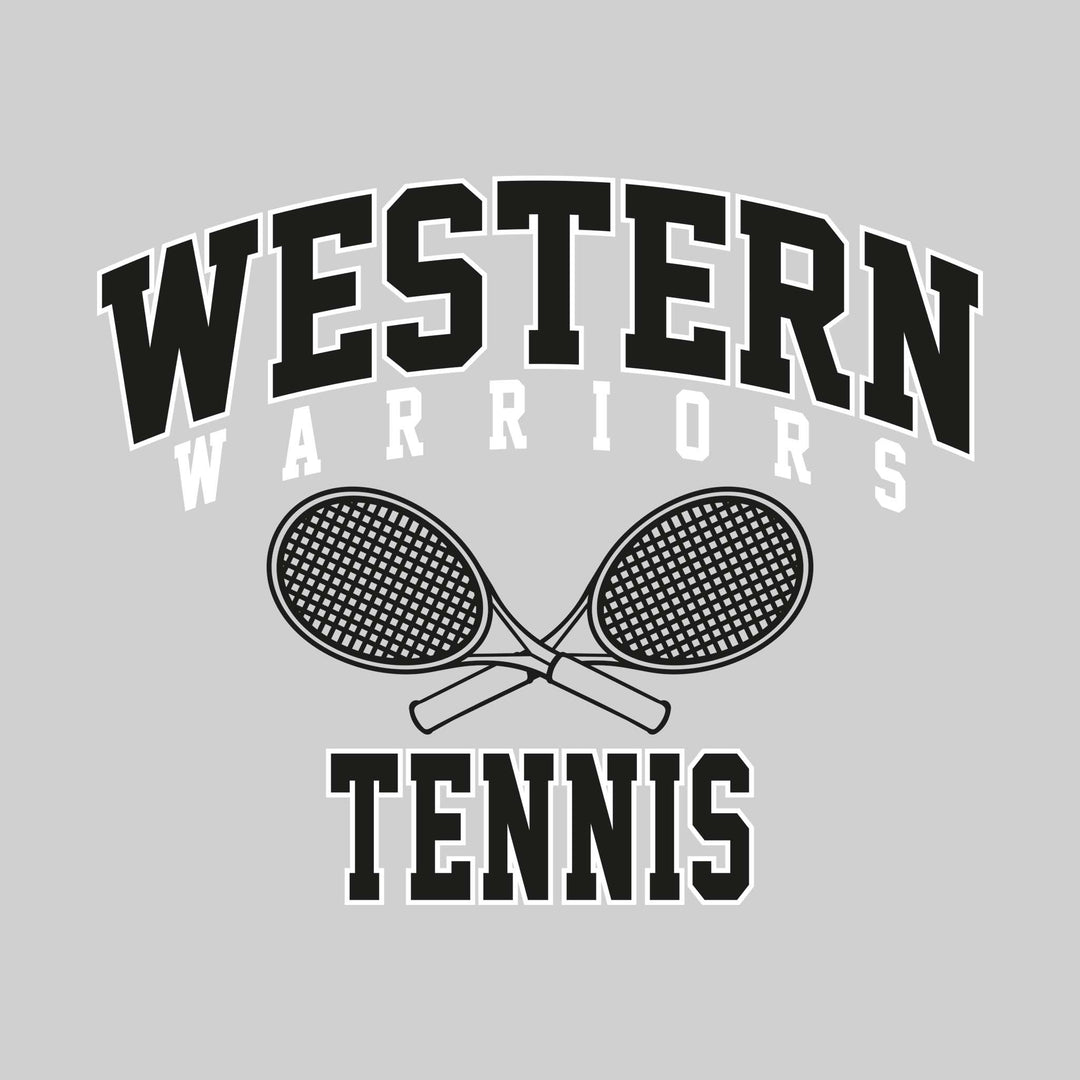 Western Warriors - Tennis - Arched School Name with Crossed Rackets Over Tennis