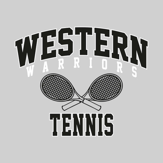 Western Warriors - Tennis - Arched School Name with Crossed Rackets Over Tennis