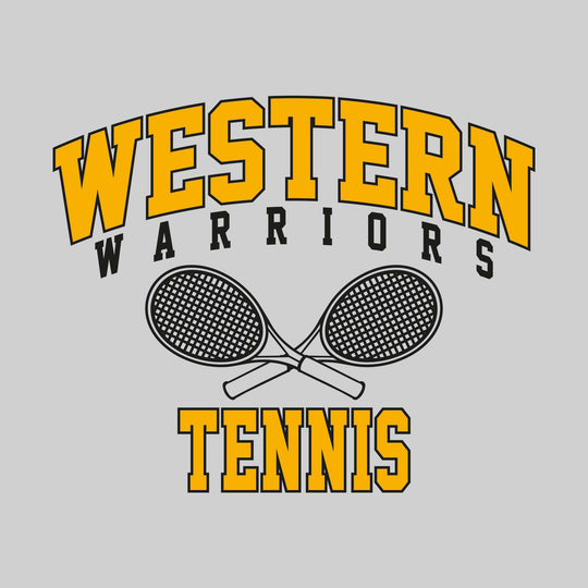 Western Warriors - Tennis - Arched School Name with Crossed Rackets Over Tennis