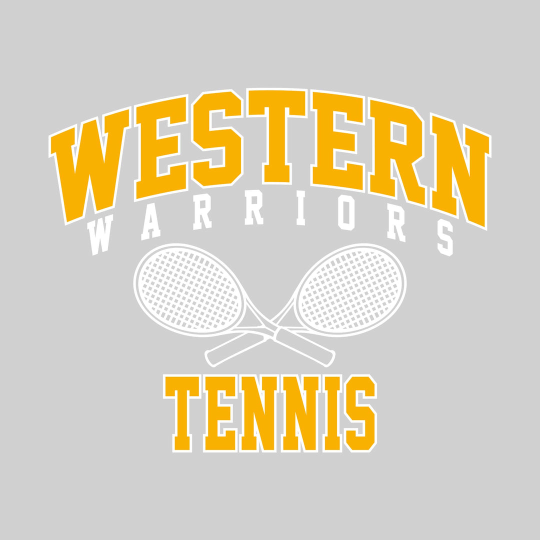 Western Warriors - Tennis - Arched School Name with Crossed Rackets Over Tennis