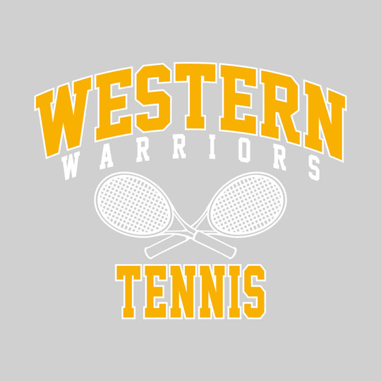 Western Warriors - Tennis - Arched School Name with Crossed Rackets Over Tennis