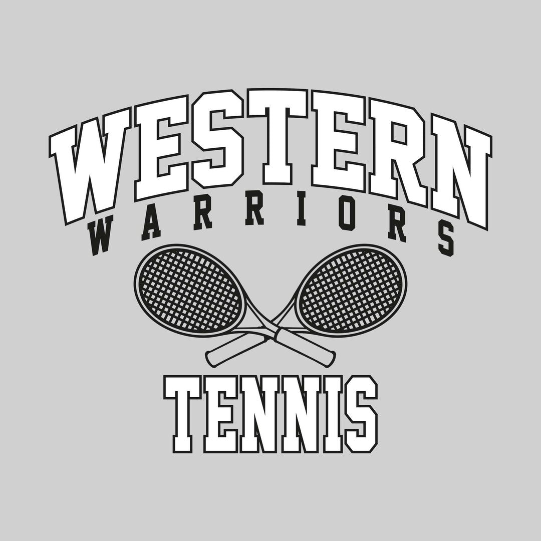 Western Warriors - Tennis - Arched School Name with Crossed Rackets Over Tennis