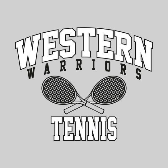 Western Warriors - Tennis - Arched School Name with Crossed Rackets Over Tennis