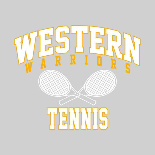 Western Warriors - Tennis - Arched School Name with Crossed Rackets Over Tennis