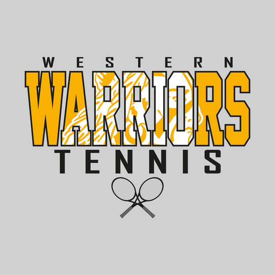 Western Warriors - Tennis - Outlined Warriors with Mascot Inset and Crossed Rackets