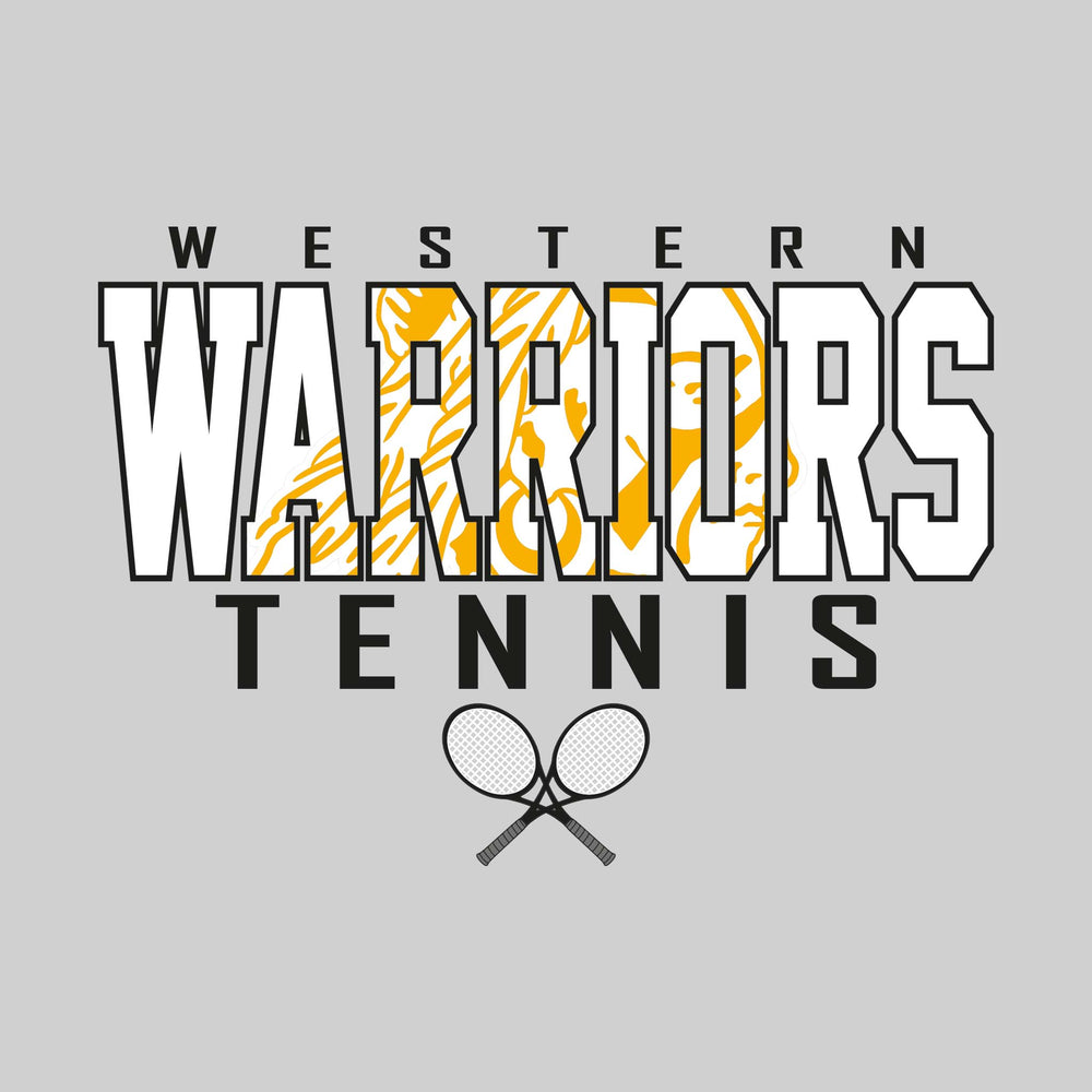 Western Warriors - Tennis - Outlined Warriors with Mascot Inset and Crossed Rackets