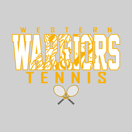 Western Warriors - Tennis - Outlined Warriors with Mascot Inset and Crossed Rackets