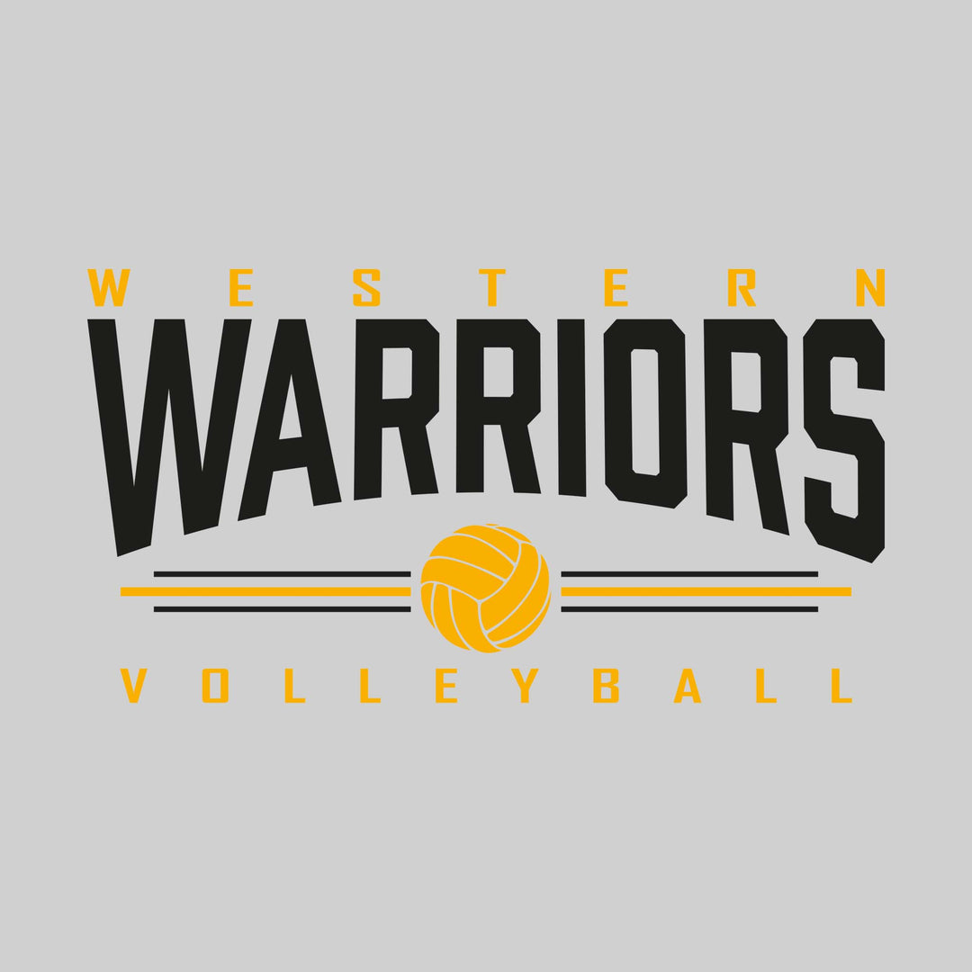 Western Warriors - Volleyball - Arched Mascot Name with Volleyball and Color Lines
