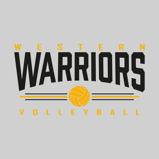 Western Warriors - Volleyball - Arched Mascot Name with Volleyball and Color Lines