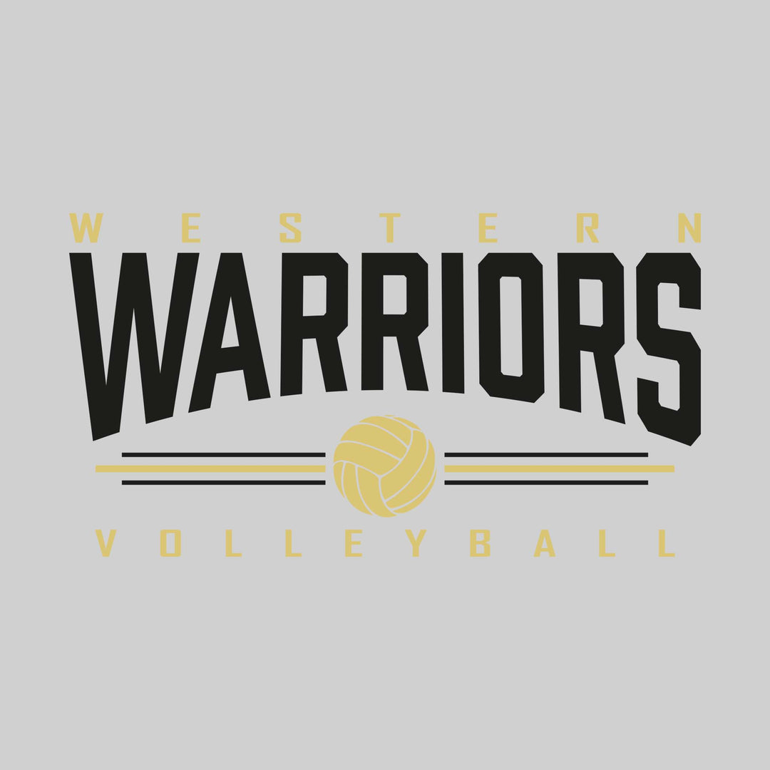 Western Warriors - Volleyball - Arched Mascot Name with Volleyball and Color Lines